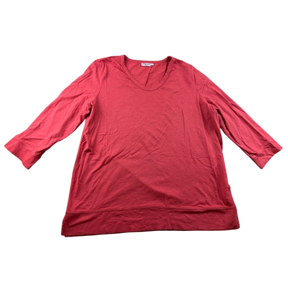 Prairie Cotton T-Shirt Women XL Red USA Made V-Neck 3/4 Sleeve Work Cottagecore